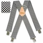 Mens Heavy Duty Suspender 2" 50mm Wide Black and White Checkered Braces