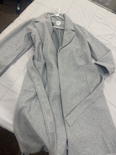 GAP Women's Gray Belted Wrap Coat Size M | Elegant Long Wool Blend Jacket New Wi - 第 1/2 張圖片