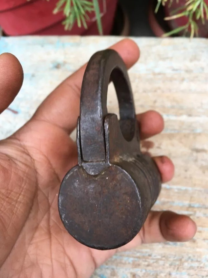 Antique Primitive Indian Hand Forged & Figured Iron Made Rare Design Lock & Key