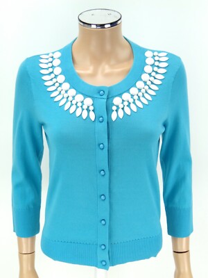 KATE SPADE Cardigan Sweater SIZE SMALL Aegean Blue White