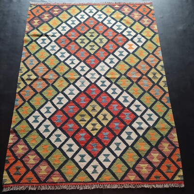 Klassischer handgeknüpfter Afghan/Türkischer Kelim Teppich, Wolle Azteken Kelim Teppich, Größe 206x155 CM