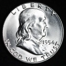 GEM BU UNCIRCULATED UNC MS 1954-S SILVER FRANKLIN HALF DOLLAR BRILLIANT LUSTER