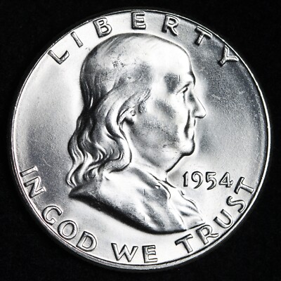 GEM BU UNCIRCULATED UNC MS 1954-S SILVER FRANKLIN HALF DOLLAR BRILLIANT LUSTER