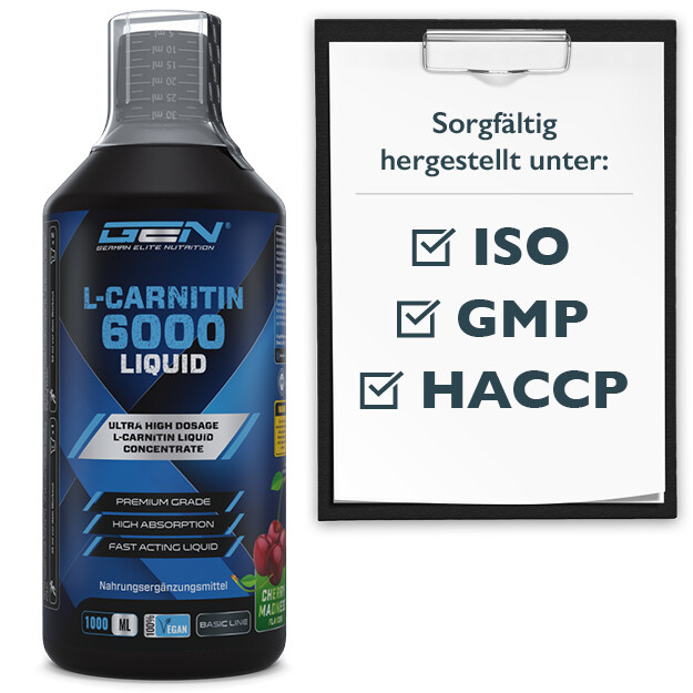 6000 mg l carnitine L-Carnitine 6000 Liquid - 1000 ml - Hochdosiert mit 6000mg / Tag - Vegan  Kirsche