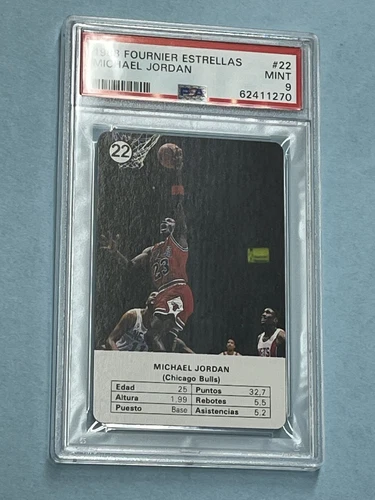 HOF MICHAEL JORDAN '88 FOURNIER ESTRELLAS SPAIN CHICAGO BULLS CARD #22 Mnt PSA 9
