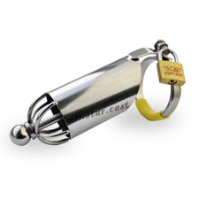 Male Stainless Steel Semi-enclosed Straight Cage With Tube Ring Chastity Device