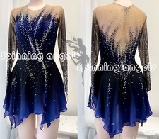 Ice Skating Adult Figure skating Dress Gymnastics Costume blue dyeing