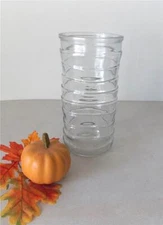 VTG. HOOSIER #10592-08 COLLECTIBLE HEAVY CLEAR ABSTRACT RIBBED GLASS 8 1/4" VASE