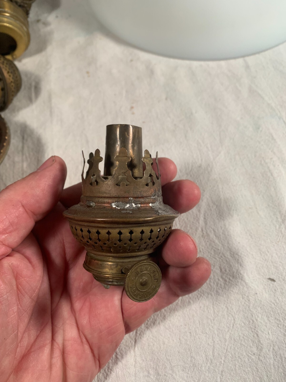 European KOSMOS Oil Lamp Brass Burner 1&5/8" base chimney 1&1/4" base