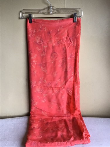 Vintage Coral Mid Century Modern Peacock Feather Silky Cutter Remanent Textile - 第 1/7 張圖片