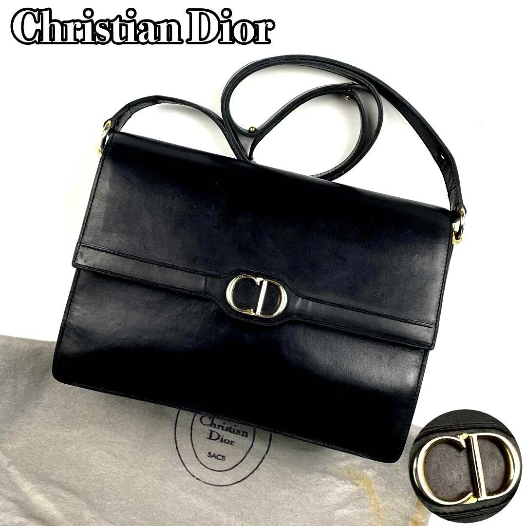 VINTAGE Sac à bandoulière Christian Dior cuir noir simple élégant 202501M