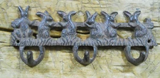 2 Cast Iron BUNNY Towel Coat Hooks, Hat Hook, Key Rack GARDEN RABBIT Brown
