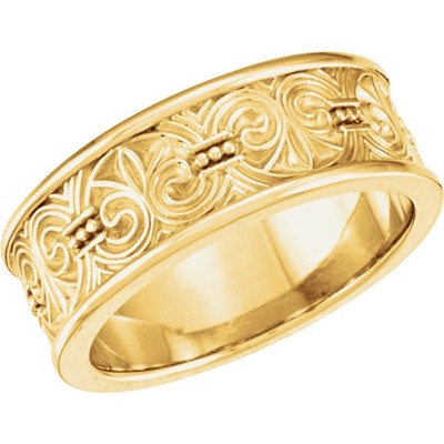 Goldring 14K 7,5 mm Etrusker inspiriert Fleur de Lis Scroll 14K Weißgold