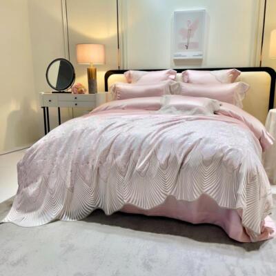 Bedding Set 6pcs Quilt Cover Flat Sheet 100s Cotton Silk Embroidered Pillowcases