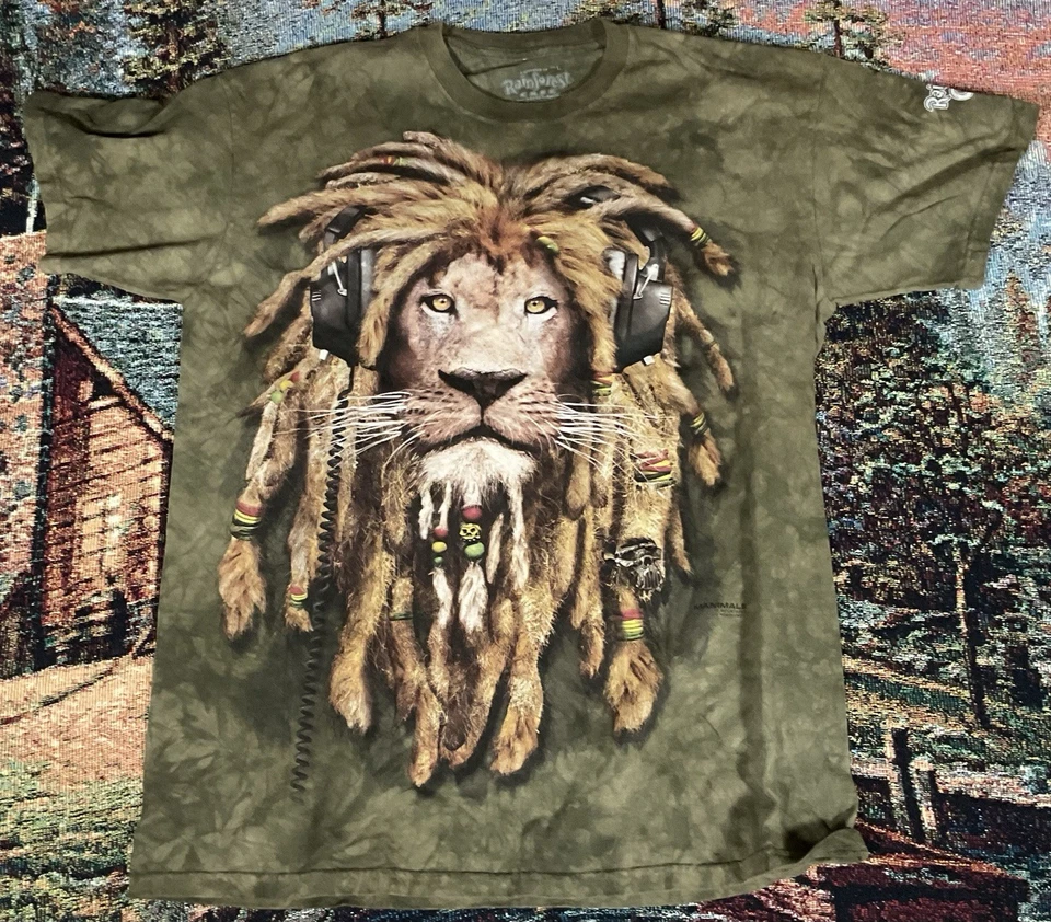 Rainforest Cafe Lion Dreadlocks Graphic Print T Shirt Mens L Tie Dye Y2K VTG - Image 3 of 4