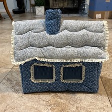 Handmade Blue Calico House Toaster Cover Quilted Lace Country Cottagecore Vintag