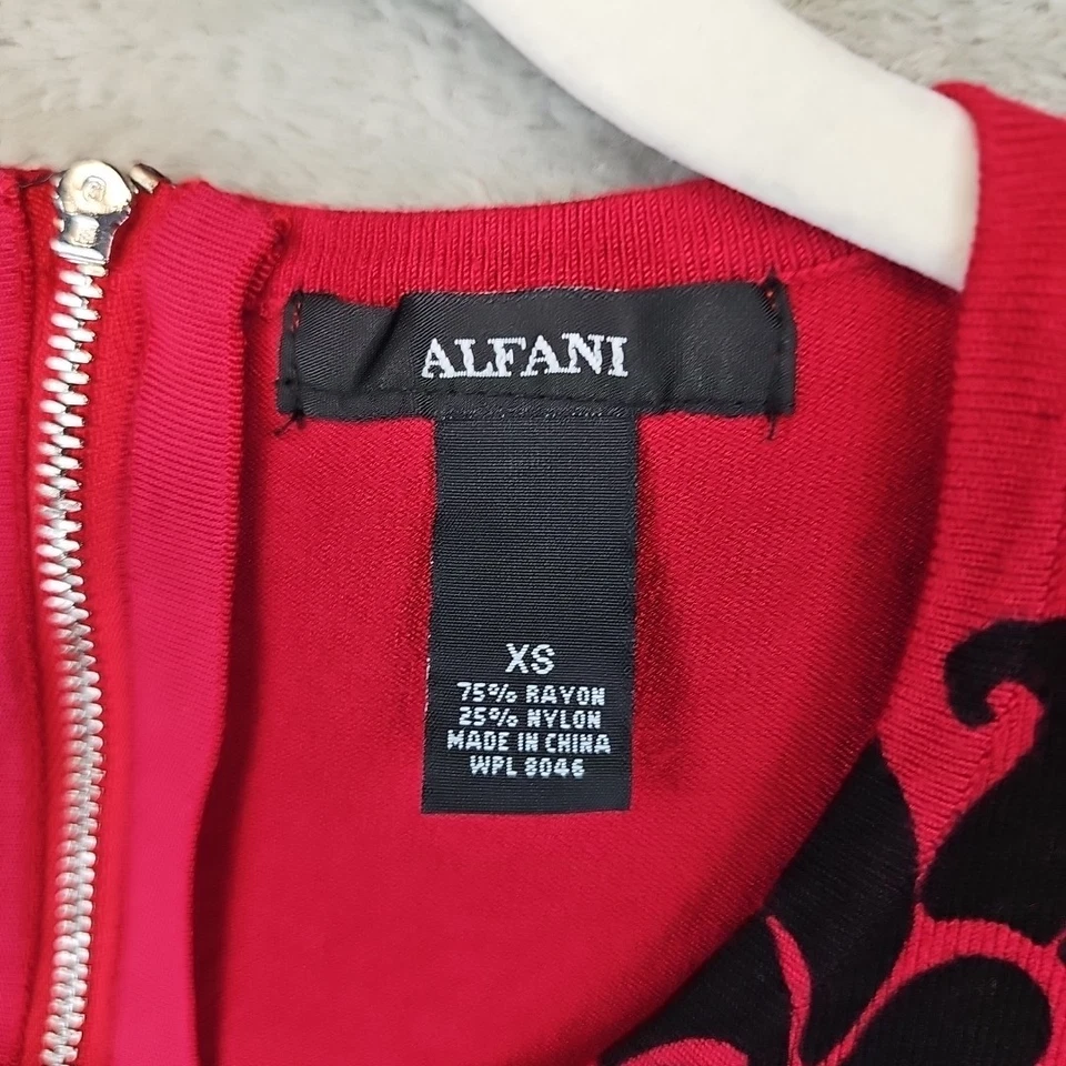 Alfani Sweater Dress Womens Size XS Red Black Floral Paisley 3/4 Sleeve Holiday - Image 2 of 4