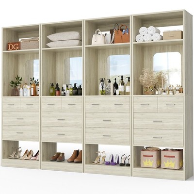 100 Inch Closet System with Drawers, 8FT Wood Closets Organizer