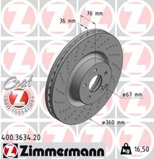 2x Bremsscheibe COAT Z ZIMMERMANN 400.3634.20 f&uuml;r C215 AMG KLASSE W220 MERCEDES