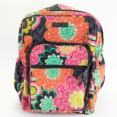 Vera Bradley Backpack Lighten Up Ziggy Zinnia Floral Chevron Black Multicolor