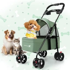 Pet Stroller for Small Dogs and Cats, One-Click Foldable Cat Stroller with 4 ...