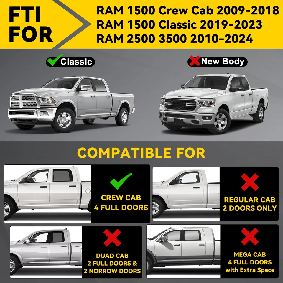 Fit for 2009-2018 Dodge Ram 1500 Crew Cab 2010-2024 RAM 2500 3500 Running Boards Foto 2 de 4