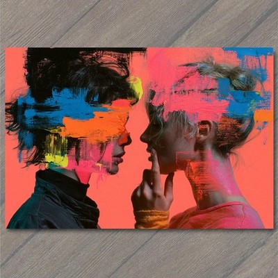 ART PRINT Two Faces Colorful Abstract Paint Strokes Close Profile Surreal Strang