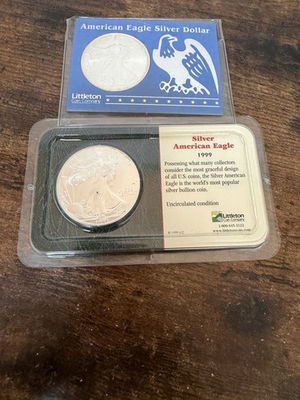 #ad American Silver Eagles 2 Lot Special Littleton Coins Promo Holders 1999amp; 1996 $165.00