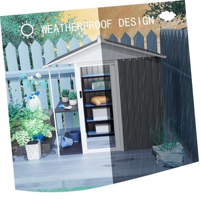 6x4 FT Metal Garden Storage Shed with Shelves, Waterproof Gable Roof,