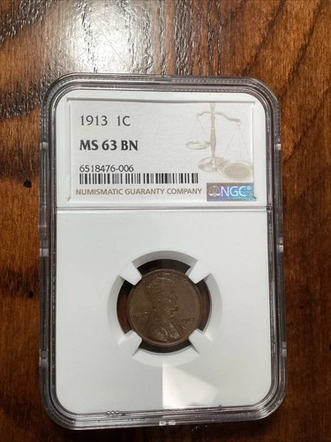 Beautiful High Grade 1913 Lincoln Cent.  NGC GRADED MS 63 BN