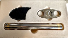 Cigar Cutter And Case Stainless Steel W Gold Tone Tube -Things Remembered NIB