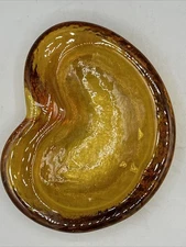 Very Heavy Amber Glass Ashtray 8” Vintage 