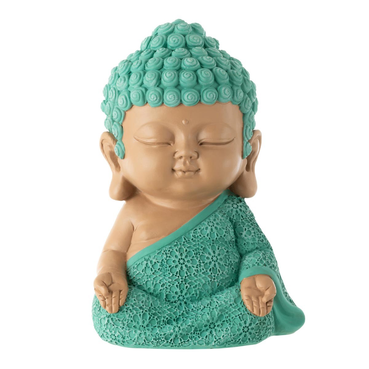 Statuette Moine Zen Toby en résine premium bleu azur de 19cm