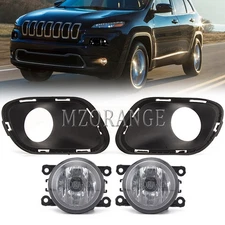 Front Bumper Fog Light Lamp W/Frame Cover Bezel For Jeep Cherokee 2014 2015-2017