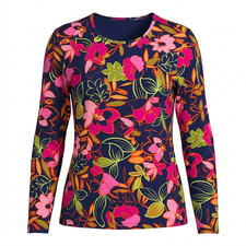 Lands End Womens XL 18 Rash Guard Swim Shirt Floral Long Sleeve Navy Pink 492456