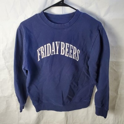 Friday Beers Sweatshirt Men's M Blue Spell Out Logo Crew Pullover Fleece 