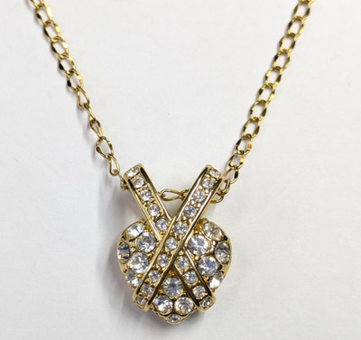 Nolan Miller Pave Rhinestone Heart Slide Pendant on Gold Tone Chain 19'' Long