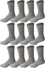 12 Pk Yacht&Smith Wholesale Bulk Merino Wool Thermal Boot Socks,Gray