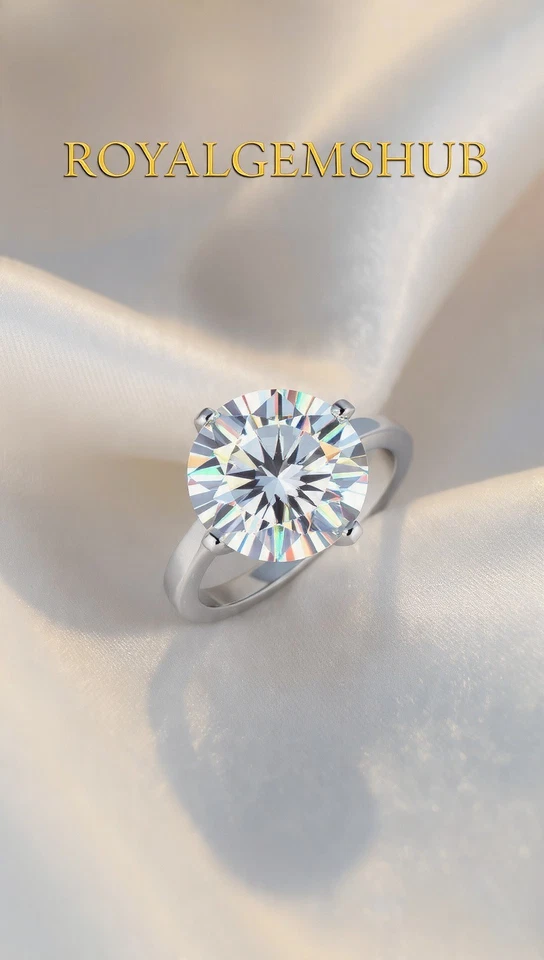 ✨Anillo de compromiso solitario de diamantes de corte redondo de 4,64 quilates enchapado en oro blanco de 14 quilates Foto 3 de 4