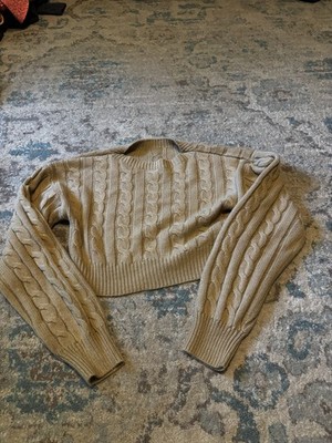 SHEIN Women's Beige Cable-Knit Crew Neck Long Sleeve Cropped Pullover Sweater XS