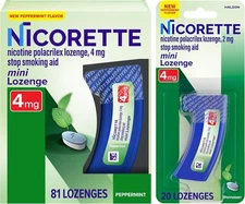 101 Nicorette Mini Nicotine Lozenges Stop Smoking Aid 4mg Peppermint Flavored