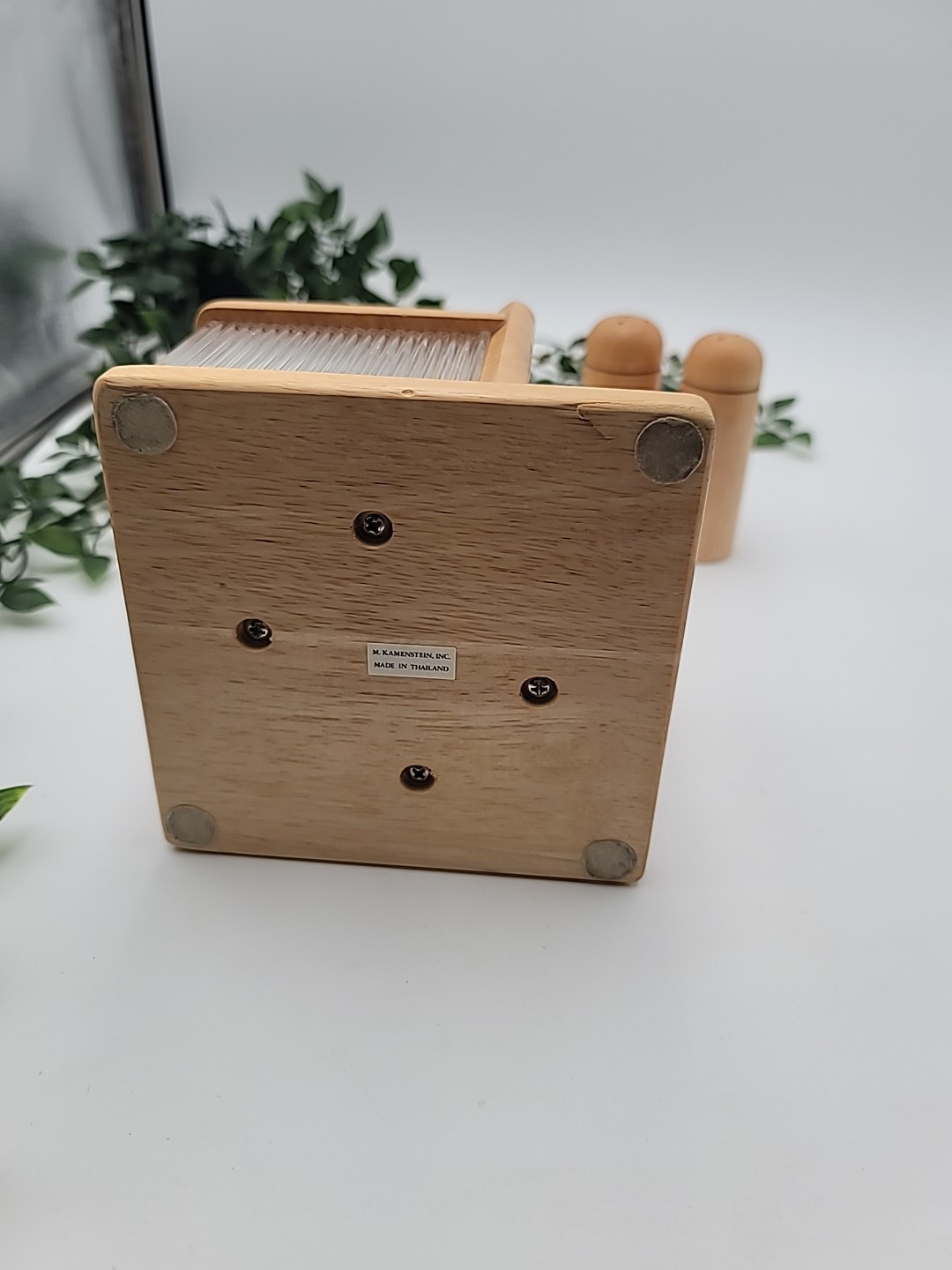 M Kamenstein Salt Pepper Shaker Napkin Holder Wood 80s 90s Kitchen Table Decor 