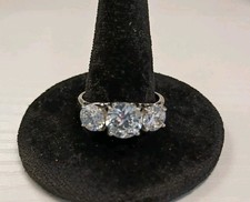 Sterling Silver 925 3 Stone CZ Ring Size 9.5" 8mm Center Sides 6mm 3.5 Grams