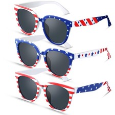 3 Pairs 4th of July Sunglasses Patriotic American Flag Sunglasses White Blue Red