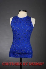 St John Knits Beaded Jersey Top Tank Shell Vivid Blue Sz Petite NWT MSRP $395
