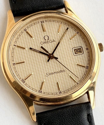 OMEGA Seamaster Quarz Herren Uhr Datum Swiss Made vergoldet 33mm 196.0251