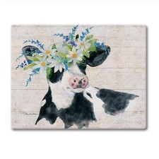 CounterArt Spring Cow 3mm Tempered Glass Cutting Board 10"L x 8"W, Multicolor 