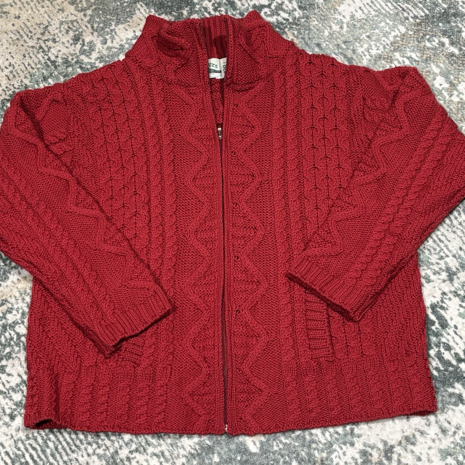 Aran Crafts Sweater Women’s Large Merino Wool Cable Knit Ireland Zip