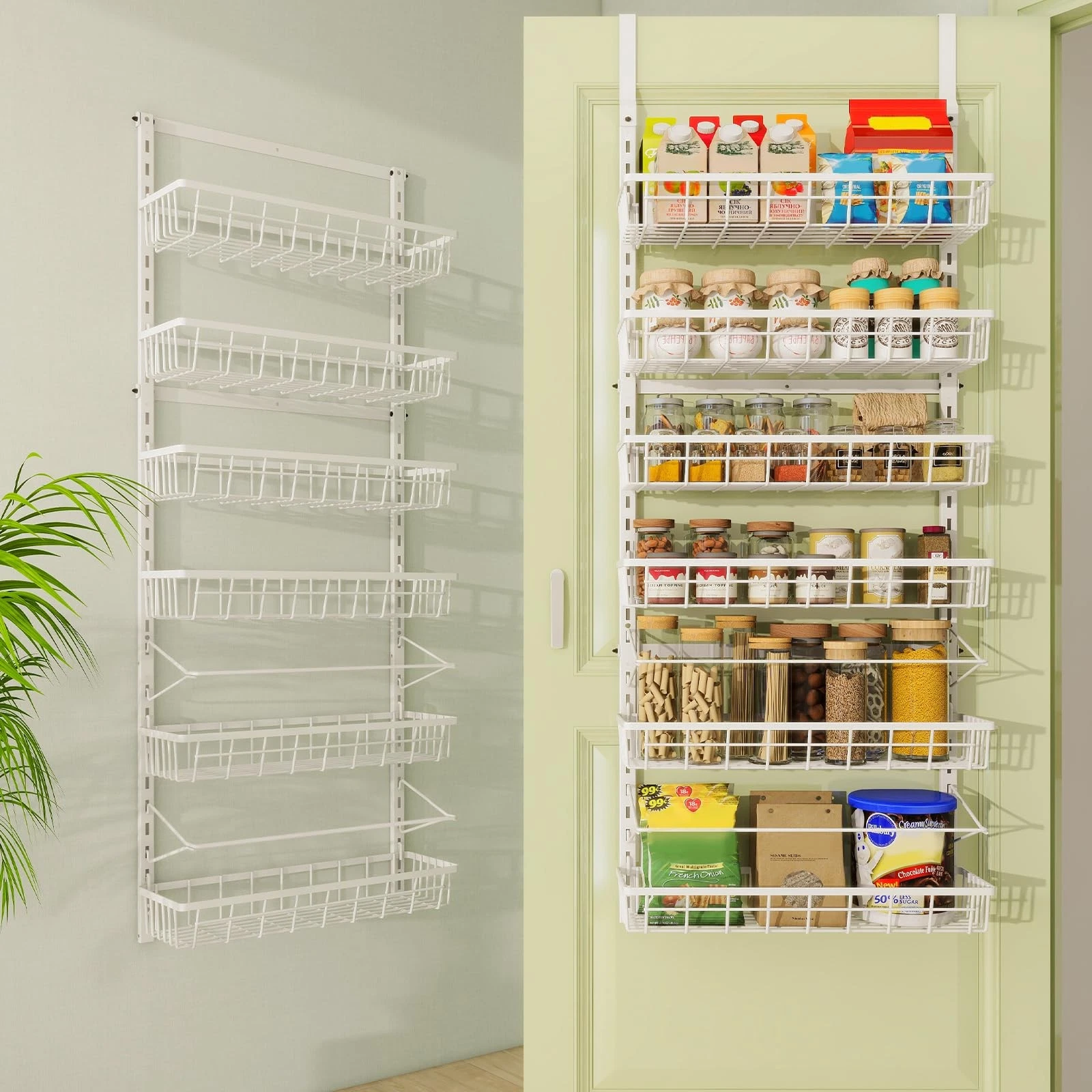Over The Door Pantry Organizer, Wall Mount Spice Rack, Pantry Hanging Storage...
