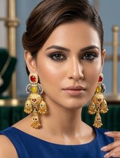 JE 319 Kashmiri Earrings Kundan Gold Plated Bridal Indian Jewelry Women